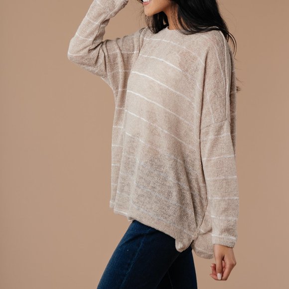 Lightweight Striped Pullover in Taupe - Picture 2 of 3